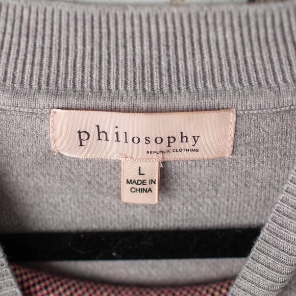 Philosophy Republic Clothing Women’s Large Sweater Gray “Ciao” Crewneck Pullover - Picture 3 of 7